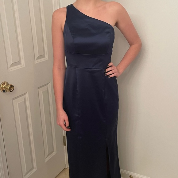 One Shoulder Stretch Matte Satin Sheath Long Bridesmaid Dresses